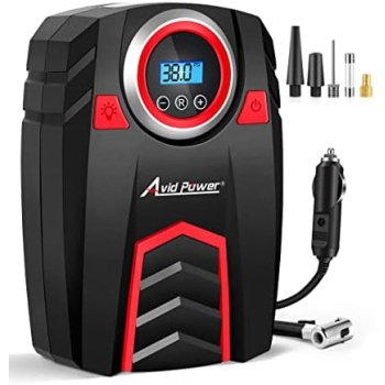 Avid Power Tire 12V Air Compressor w/Digital Pressure Gauge, Car Pump w/LED