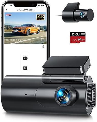 Dash Cam Front and Rear Camera, 4K/2.5K Full Dashcams for Cars with 64GB SD