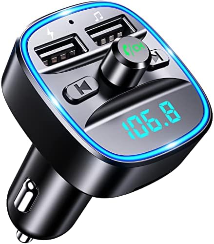 FM Transmitter for Car Bluetooth 5.0, TEUMI Blue Ambient Light Bluetooth Car